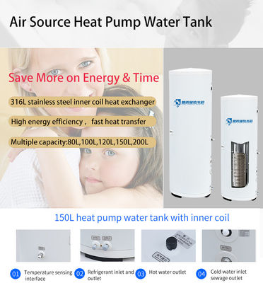 120L 100L 150L Innenrolle Luftquelle Wärmepumpe Tank Dia 500mm Luftquelle Warmwasserzylinder